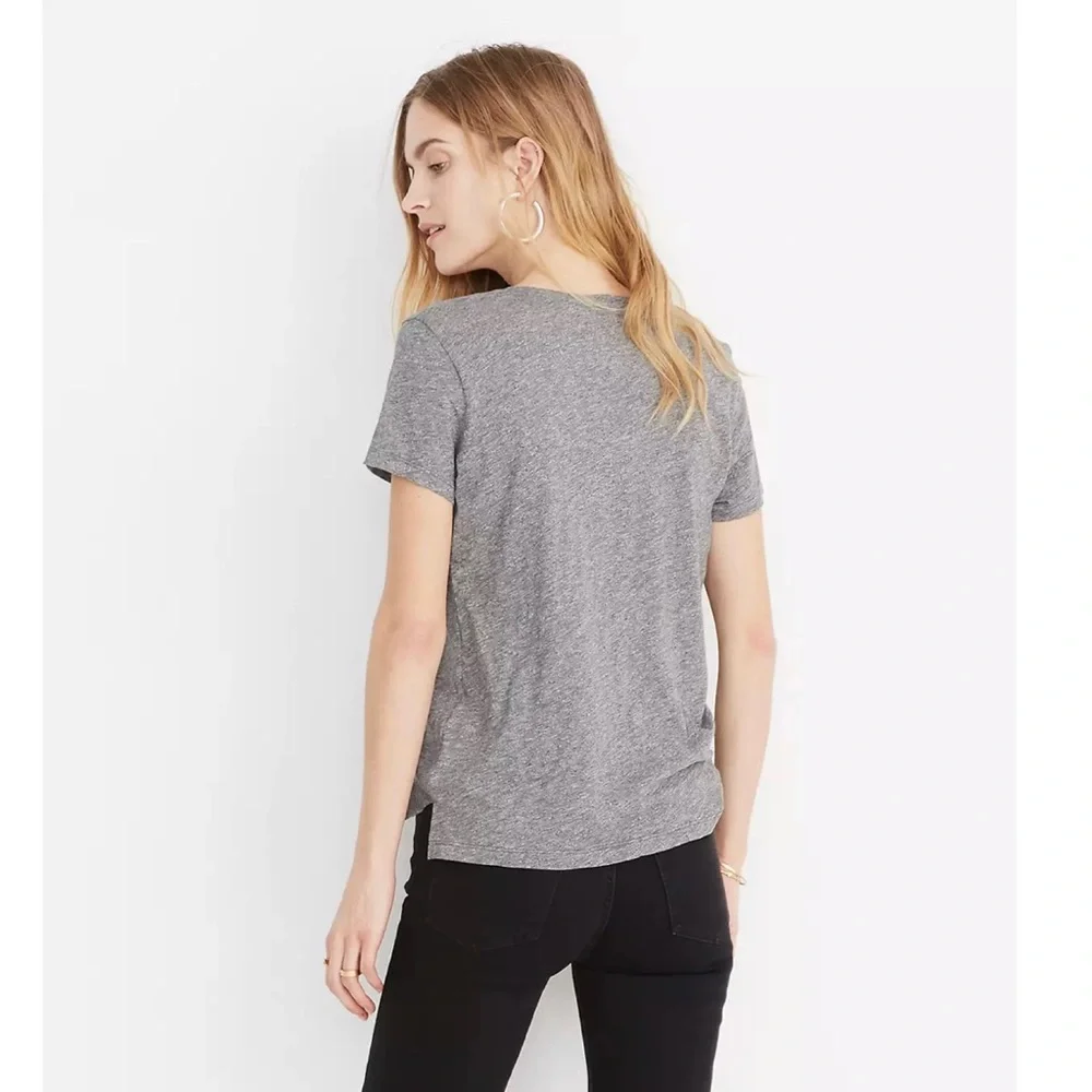 NEW MADEWELL GREY COTTON V-NECK POCKET T-SHIRT - Picture 6 of 7